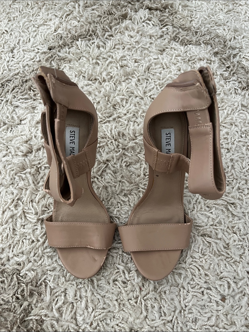 Steve Madden Taupe Ankle-Strap Block Heel Sandals